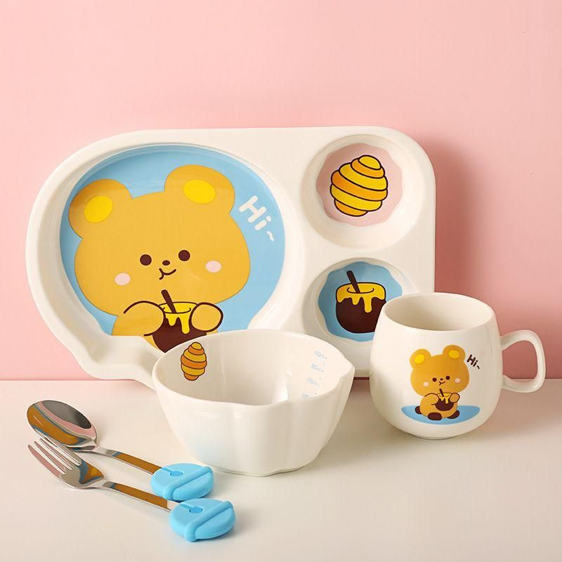 Набор керамической посуды, милый медвежонок Baby Breakfast Creative Compartment Plate 1  #1