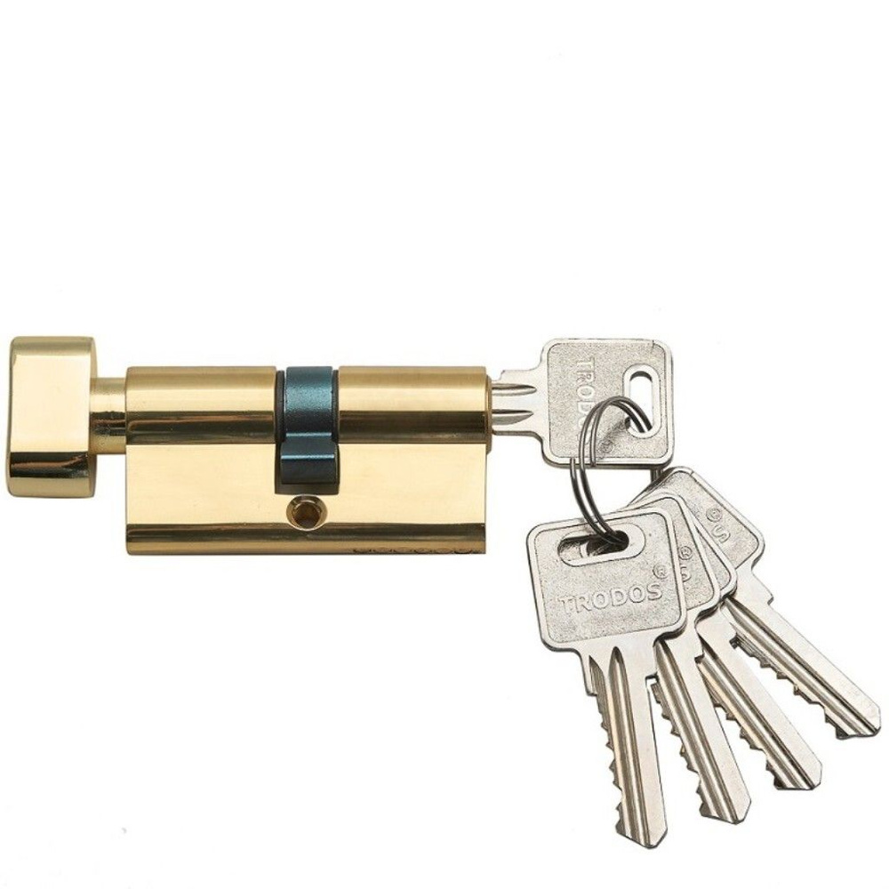 Личинка замка двери Trodos, ЦМВ, 209202, 60 мм, с заверт, золото, блистер, 5 ключей  #1
