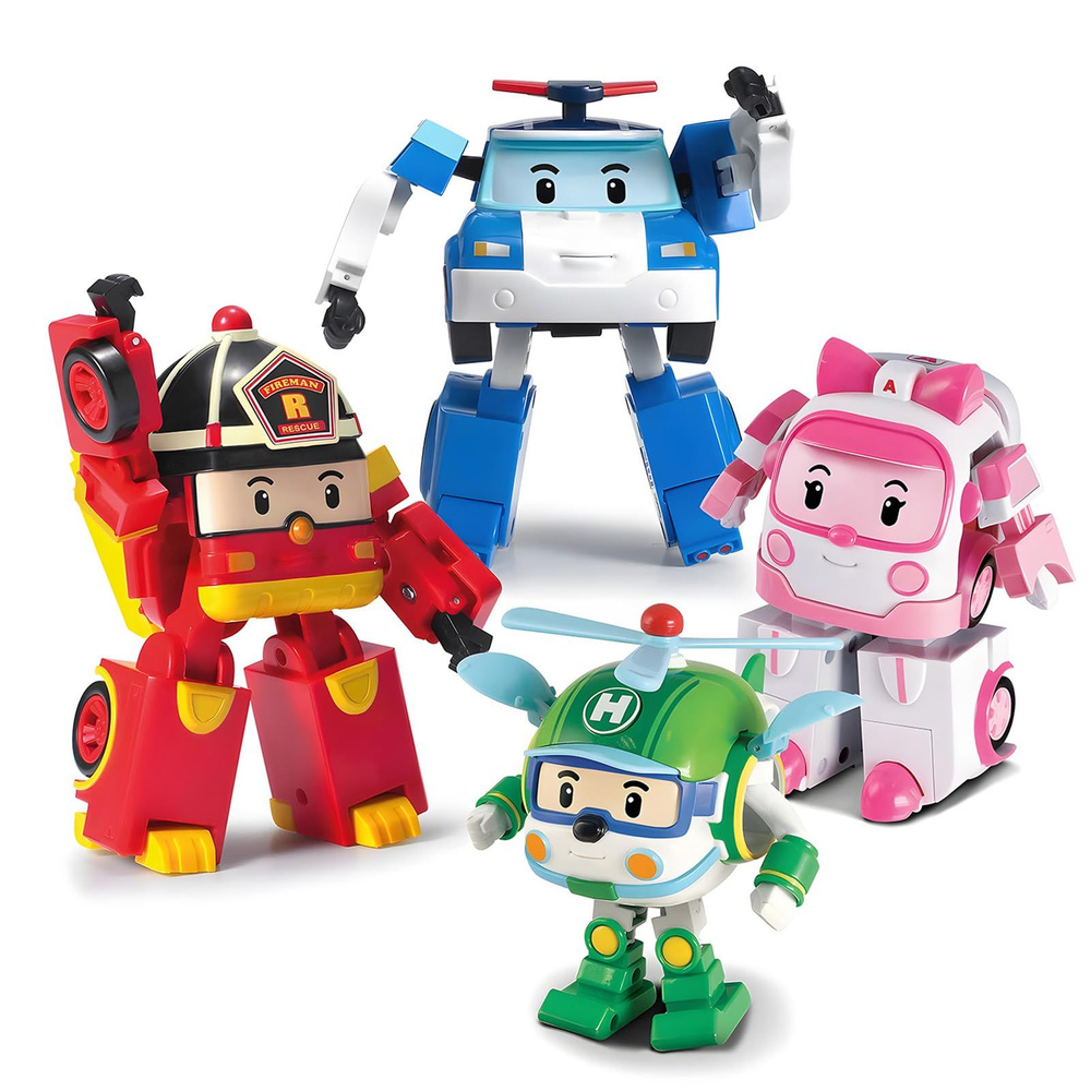 Набор из 4 игрушек Robocar Poli Поли + Эмбер + Рой +  Хелли-роботы-трансформеры - купить с доставкой по выгодным ценам в  интернет-магазине OZON (1390078021)