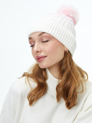 Шапка Женская Зимняя Белая С Помпоном – купить в интернет-магазине OZON по выгодной цене