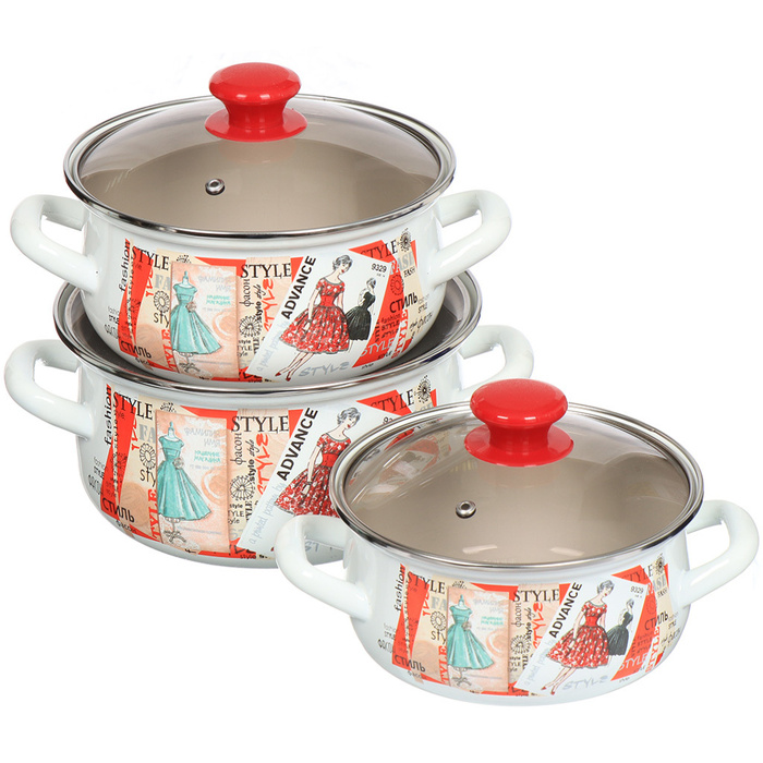 Набор эмалированной посуды 6 предметов, кастрюли 1.5,2,3 л, Керченский ...