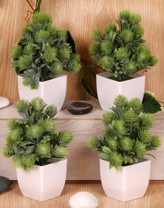 Купить Искусственные цветы / Декоративные кусты в кашпо 4 шт / Высота ...