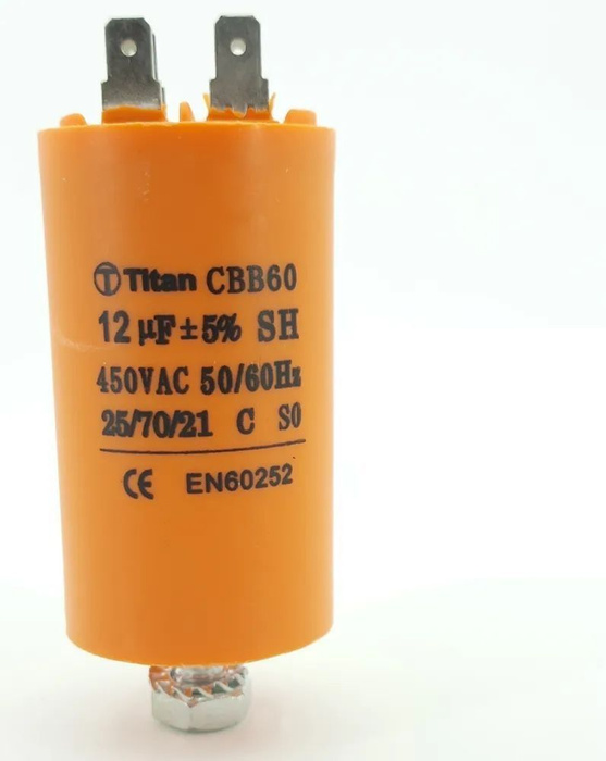 Пусковой конденсатор 12мкф 450VAC 5% 40x70mm CBB60-E 4 клеммы+болт ...