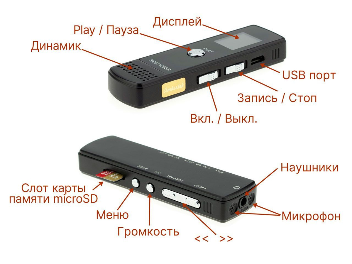 Диктофон Ambertek VR250F., WAV, MP3, 16 ГБ купить по выгодной цене в ...