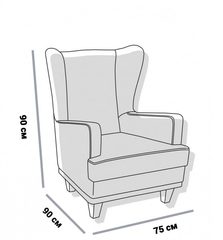 Общие габариты: Ш75*Г90*В90 см. Габариты сиденья: Ш52*Г59*В39 см. Габариты спинки: Ш75*Г28*В51 см.  Глубина посадочного места – 60 см. Это позволяет Вам расслабиться и занять удобное положение. Погружаясь в кресло, Вы почувствуете себя, как на облаке