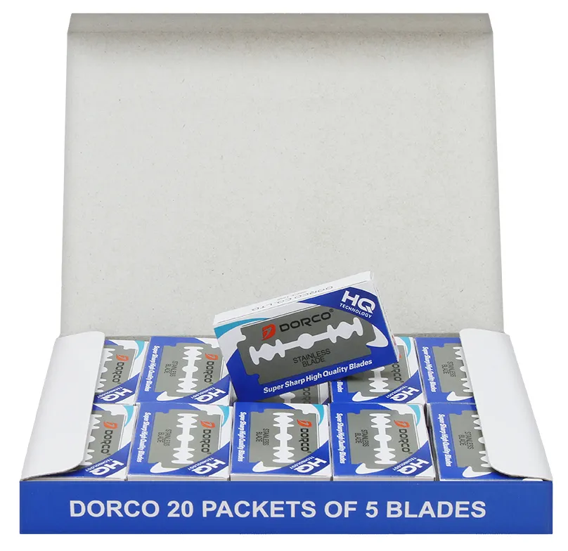 Dorco Лезвия ST300 (100 лезвий), двусторонние классические для Т-образного станка, 10 пачек по 10 штук, 20 5