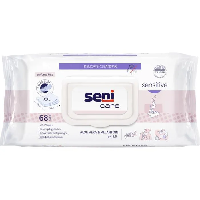 Салфетки Seni Care влажные для чувствительной кожи Sensitive (с клапаном) (68 шт/уп.), 68 шт