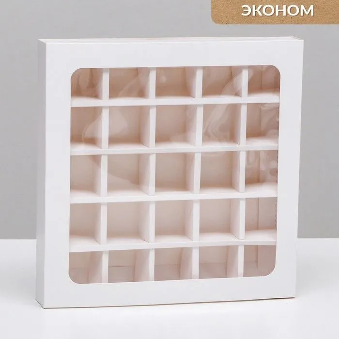 Коробка для конфет, с окном, белая, 13,7 х 13,7 х 3,8 см, 22x22x3.3 см, фото 3