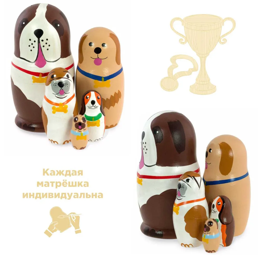 Ажна Матрешка-животное деревянная "Чемпион" 5 мест 10,5 см сувенир, вариант, фото 2