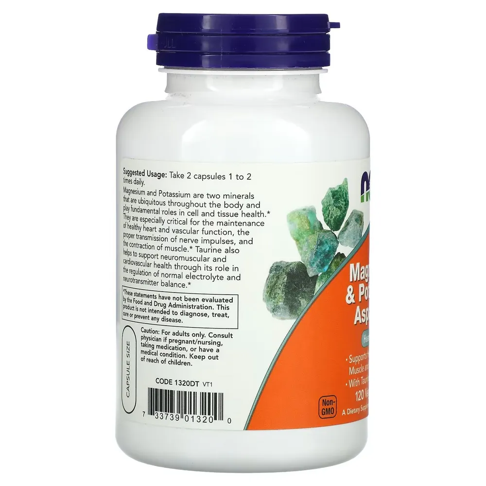 Магний калий аспартат NOW Foods Magnesium and Potassium Aspartate 120 растительных капсул, вариант, фото 3