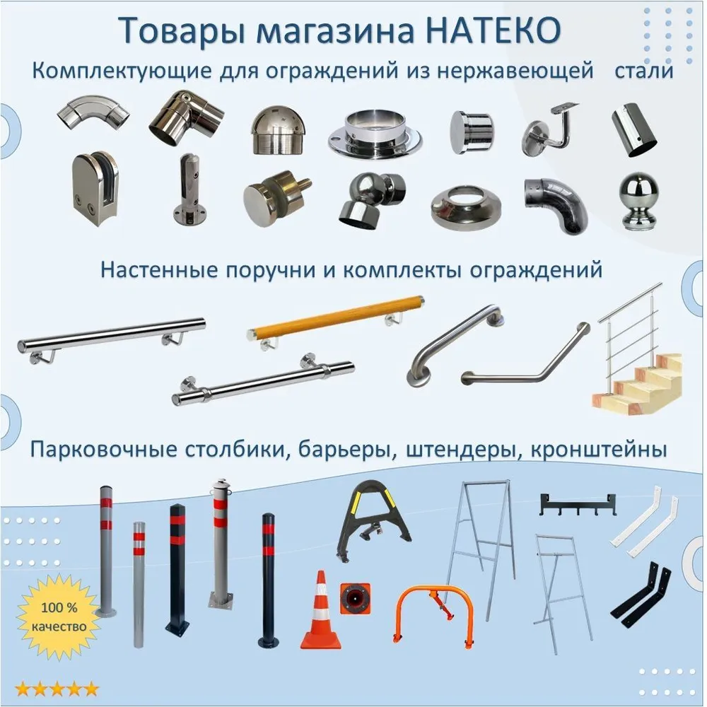 Сквозной кронштейн НАТЕКО для пристенного поручня и перил 50.8 мм. (2 шт.), 2 шт, фото 6