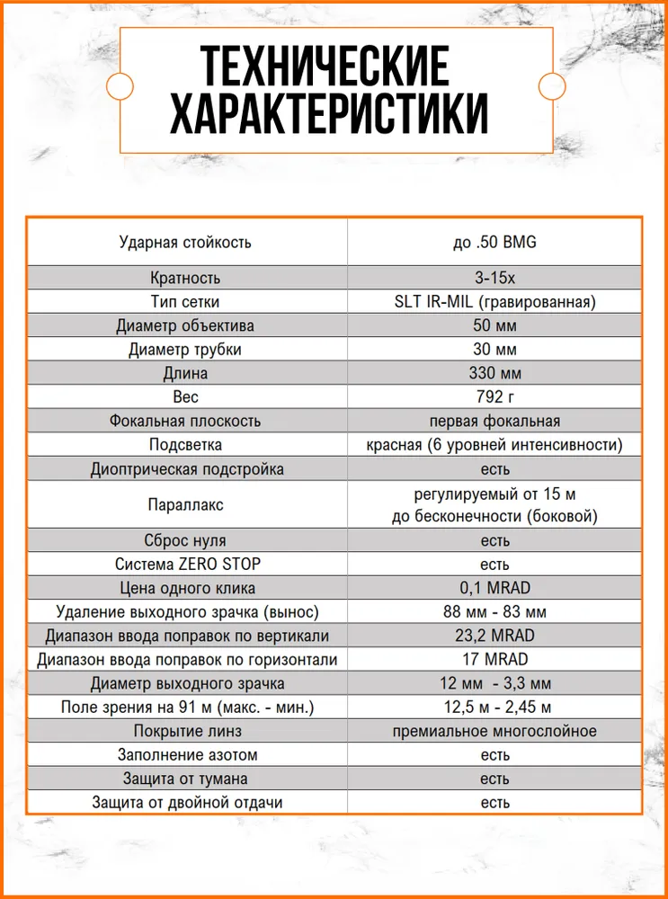 Оптический прицел DISCOVERY ED-LHT 3-15X50SFIR FW30 (сетка MIL), FW30 сетка MIL, фото 3