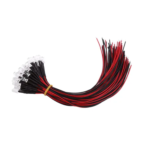 Светодиоды 12В с проводами 20см, 50шт (5мм, медленное мерцание, разноцветные) #светодиоды #электрони