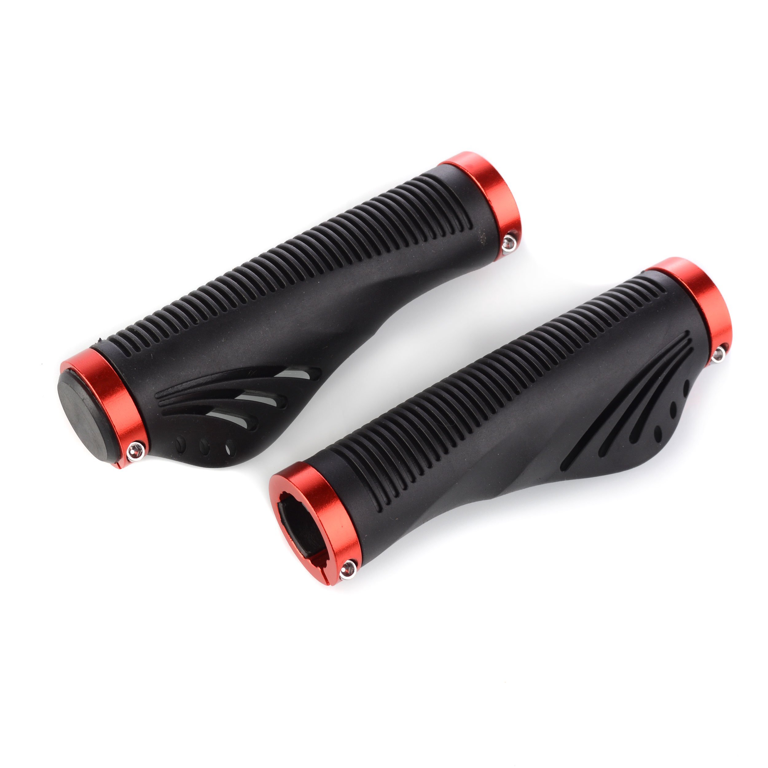 Грипсы для велосипеда COMIRON LC-1039 140 мм, эргономичные, с алюминиевыми струбцинами, полимерный материал, черно-красные, 2 шт.