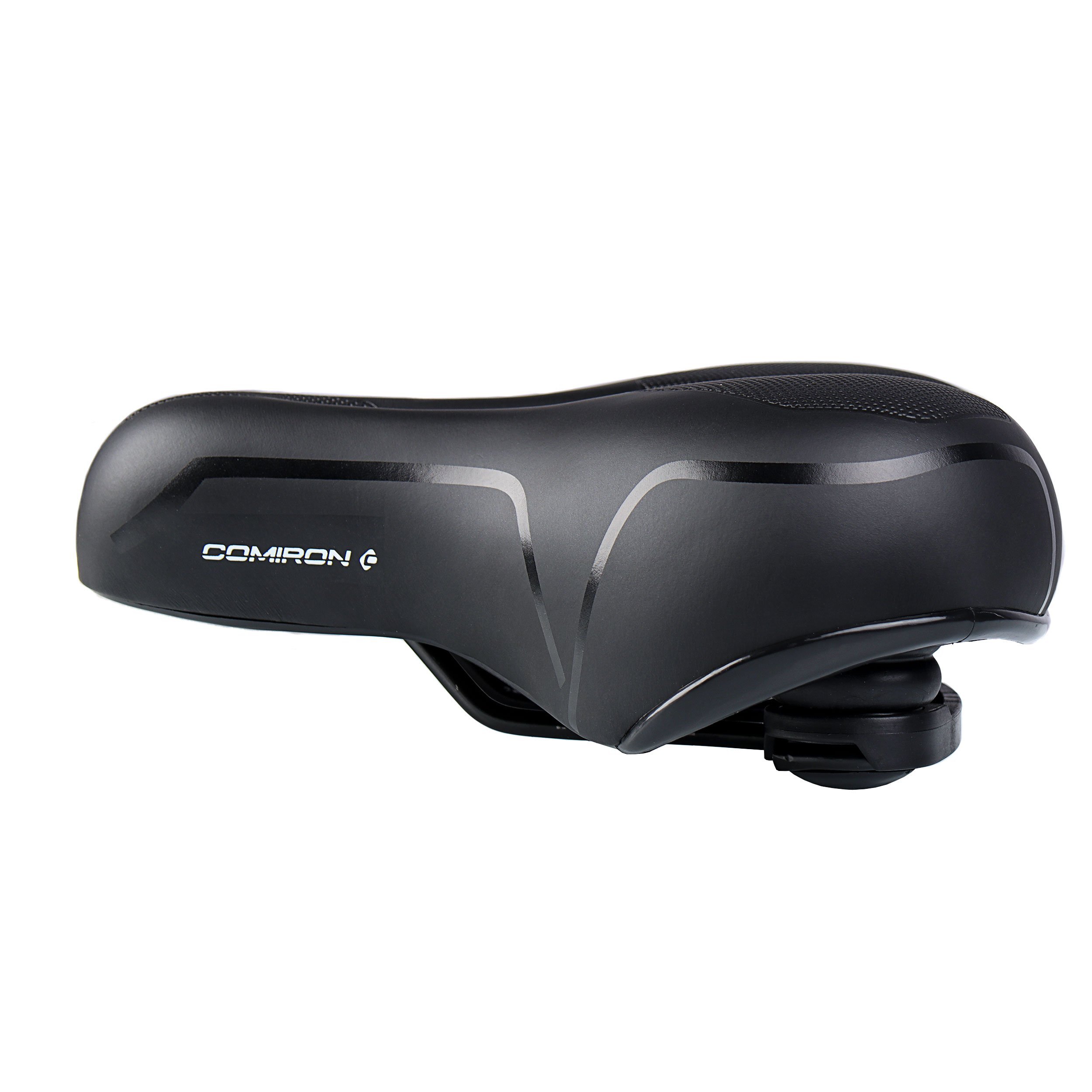 Седло велосипедное комфортное COMIRON BERN N669A 255x210, Технологии: ED, Эластомер, Верх: PU с пресс. принтом, цвет: чёрный, голубой Седло велосипедное комфортное COMIRON BERN N669A 255x210, Технологии: ED, Эластомер, Верх: PU с пресс. принтом, цвет: чёрный, голубой