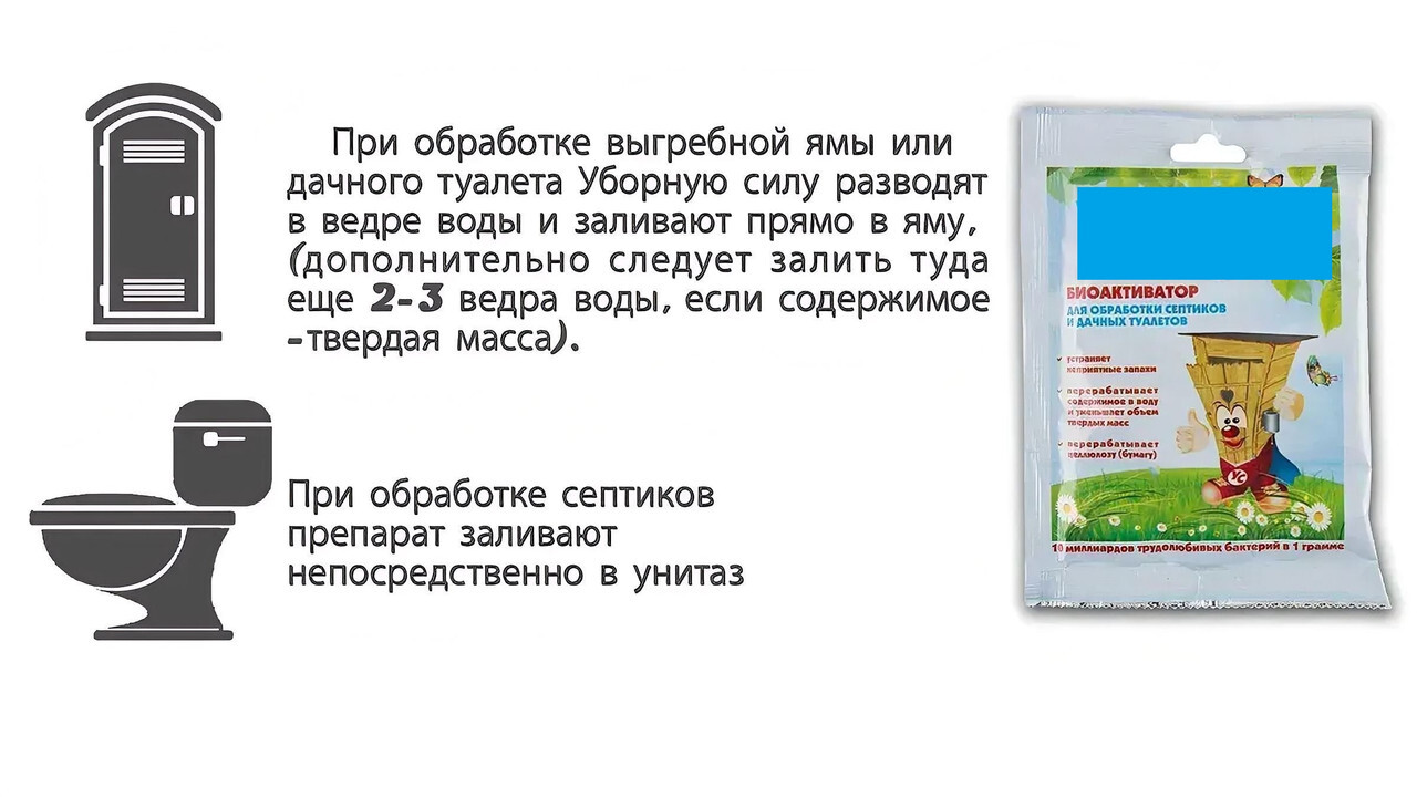 Уборная сила биоактиватор для обработки септиков и дачных туалетов