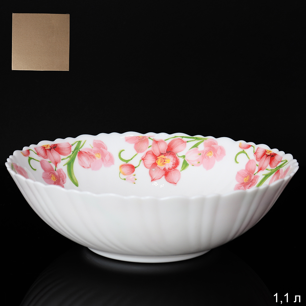 Салатник WHITE LILY Орхидеи , 1100 мл, диаметр 20 см, розовый, стеклокерамика