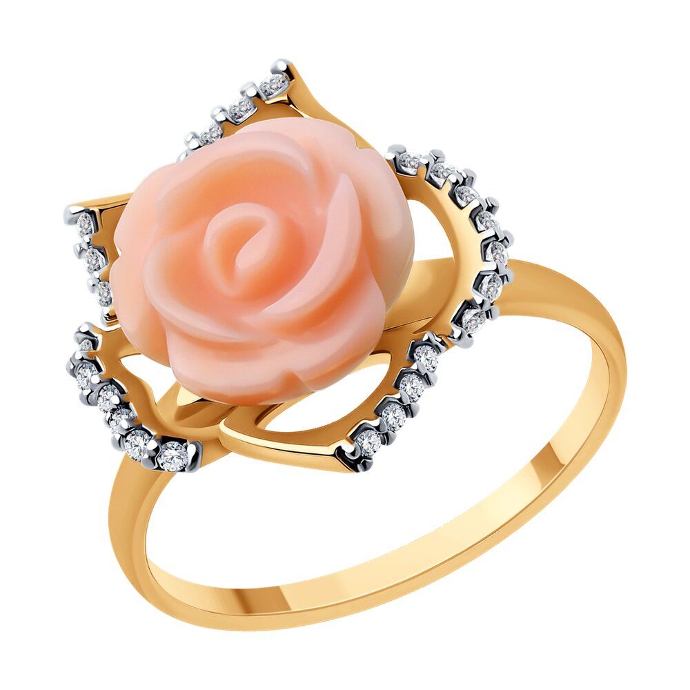 Diamant,Кольцоиззолочёногосеребрасперламутромифианитами,93-310-01885-1,925проба