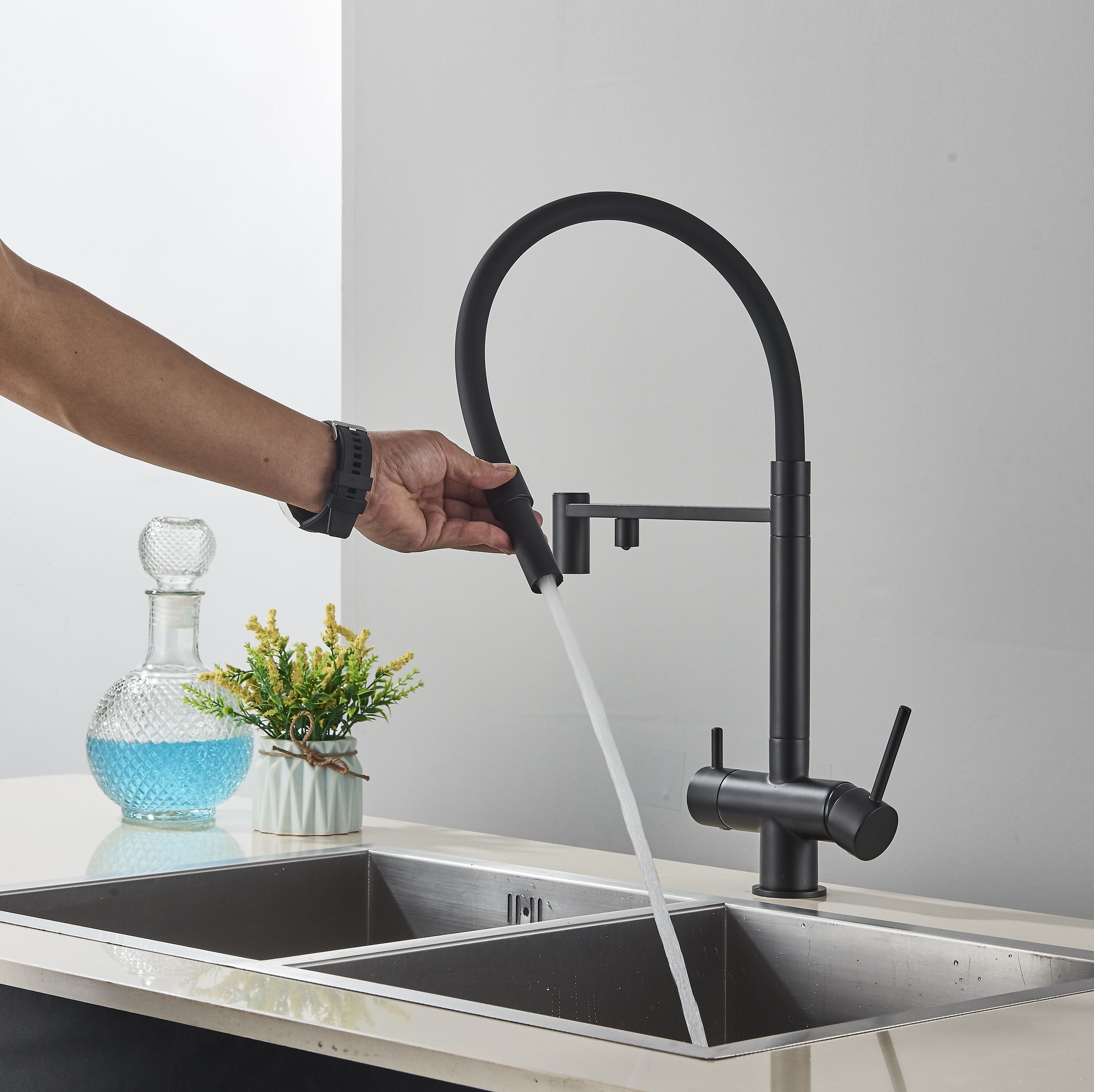 Смеситель гладкий с фильтром ABS пластик, Латунированная сталь С краном ...