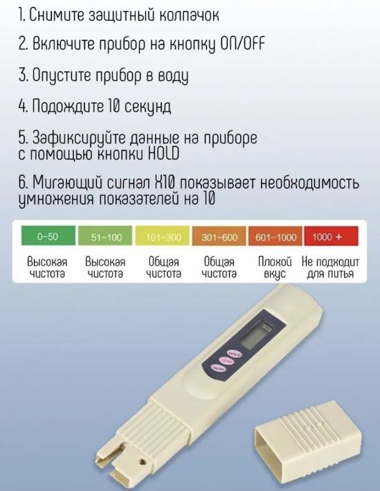 Солемер-Тестер TDS-3 для измерения качества воды, Цифровой измеритель ...