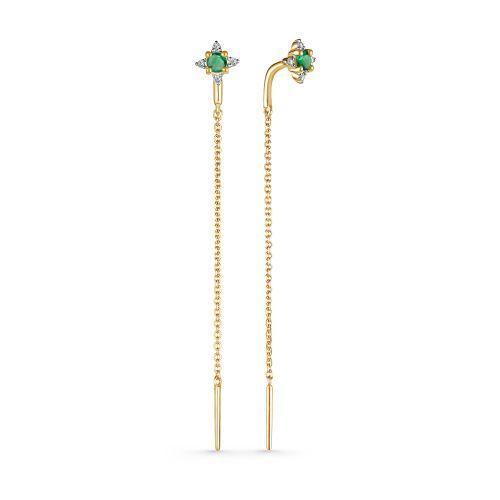 Серьги протяжки (продевки) из желтого золота c изумрудами и ...