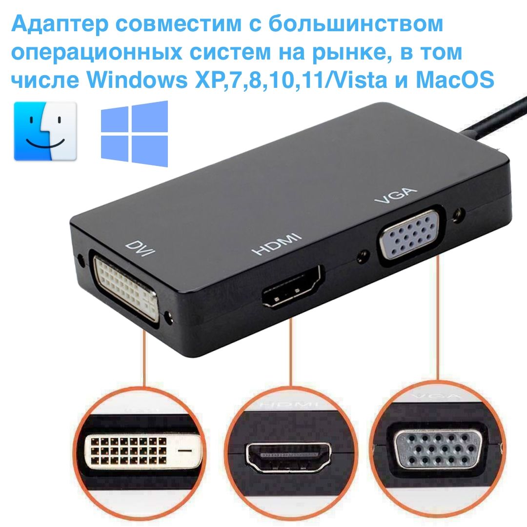 Кабель - переходник (адаптер) Display Port DP 20 pin - VGA, HDMI, DVI ...