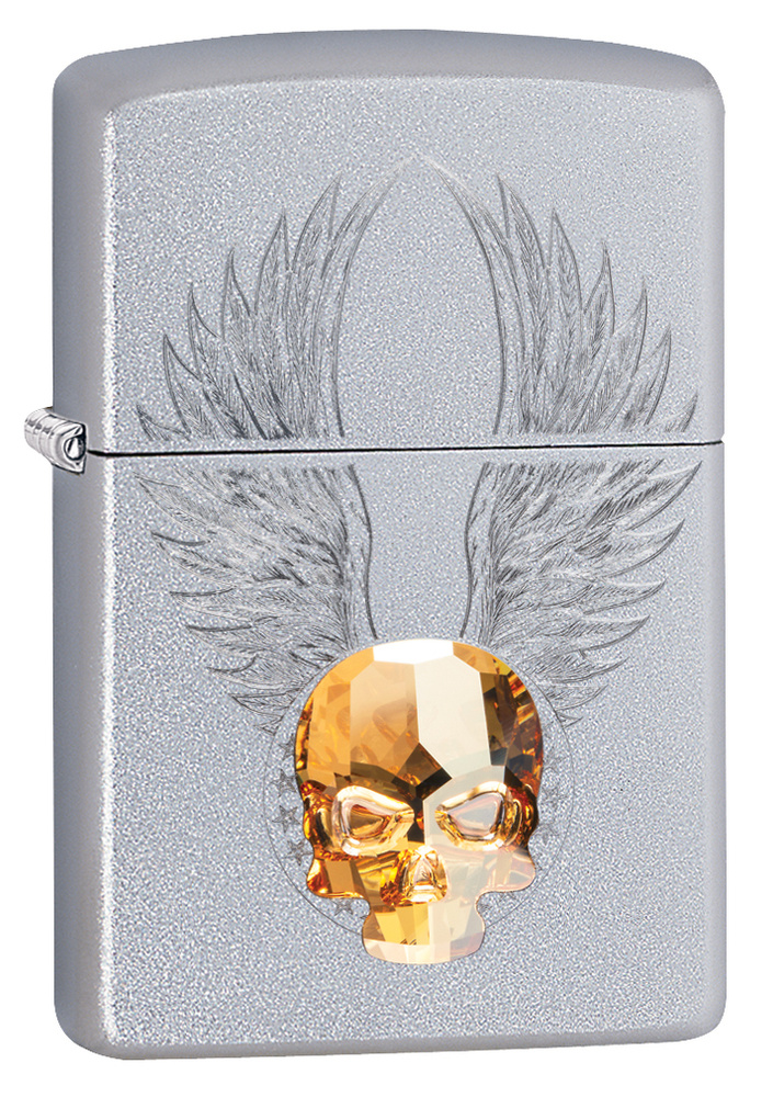 Зажигалка бензиновая ZIPPO Satin Chrome хрустальный череп Swarovski  #1