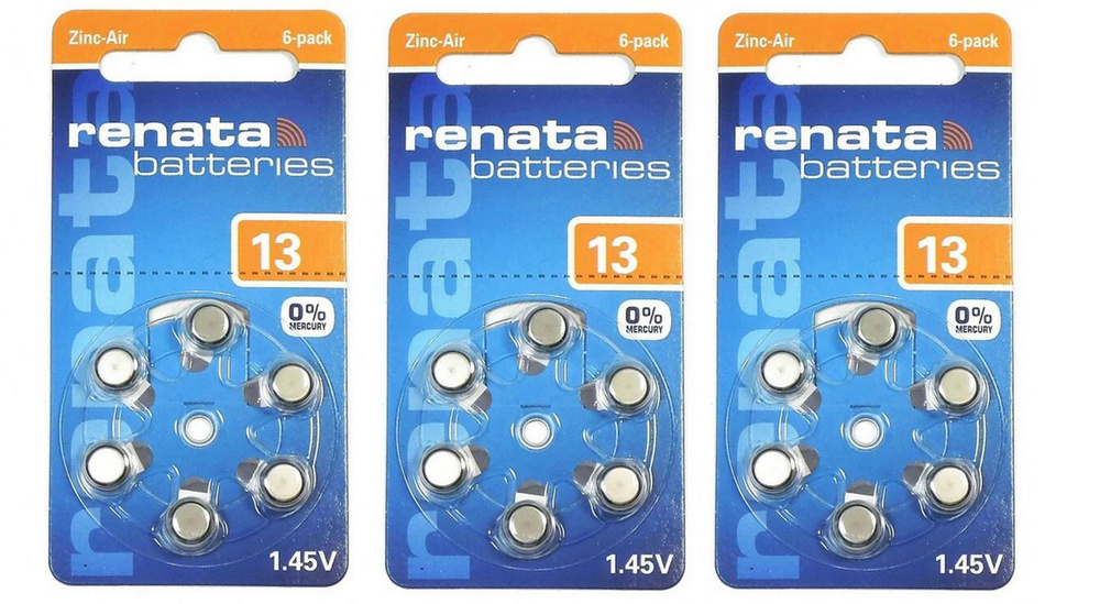 Батарейки для слухового аппарата Renata ZA13, 18 шт - купить с ...