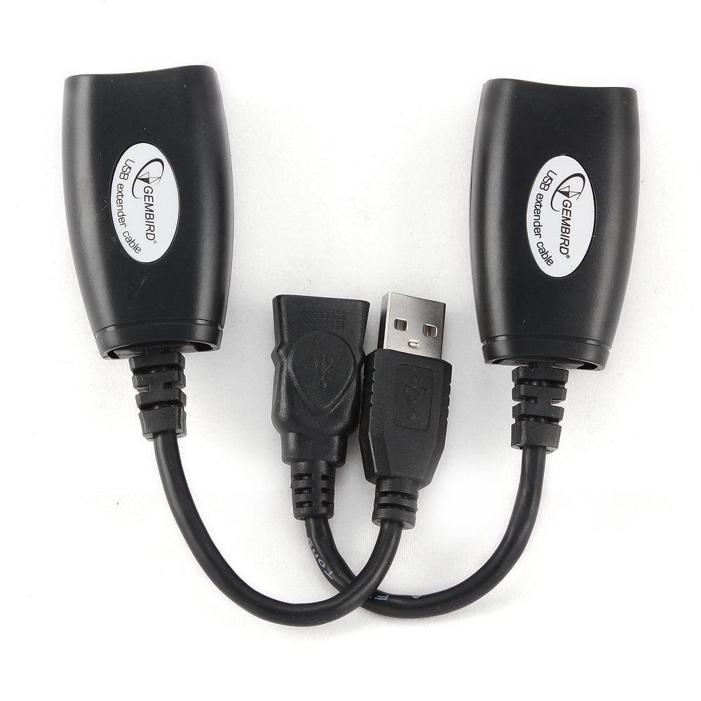 Кабель удлинитель USB 2.0, по витой паре, USB AM-AF/RJ45Fx2, черный, Cablexpert #1