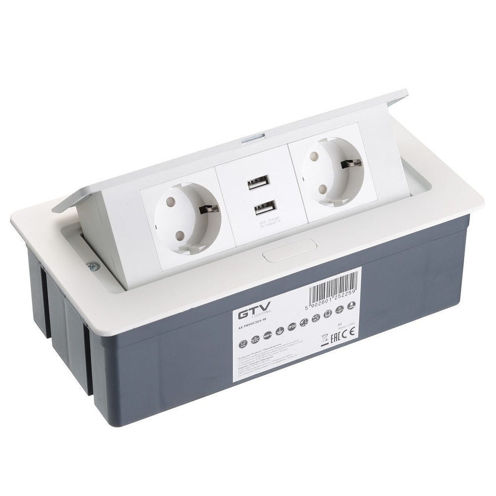 Блок розеток выдвижной, настольный SOFT 2 розетки (Schuko) 2xUSB, белый ...