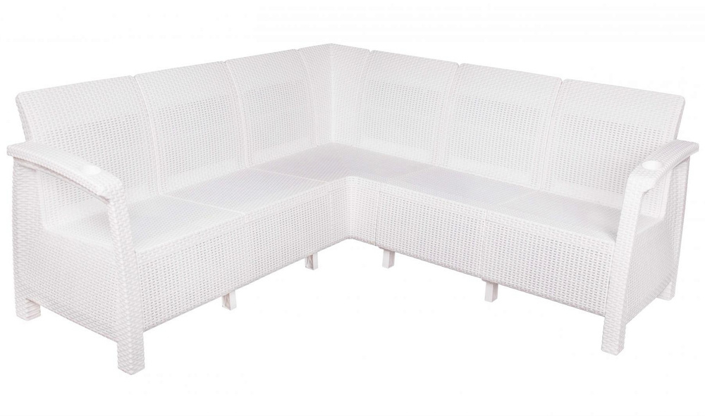 Диван садовый угловой из ротанга белый (с серыми подушками) 200x200x79 ...