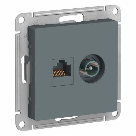 Розетка ATLASDESIGN двойная компьютерная+ТВ RJ45+TV категория 5E механизм грифель (ATN000789) #1