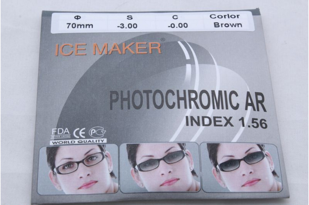 Линзы для очков ICE MAKER, фотохром, index 1.56, d 70 (коричневый)  #1