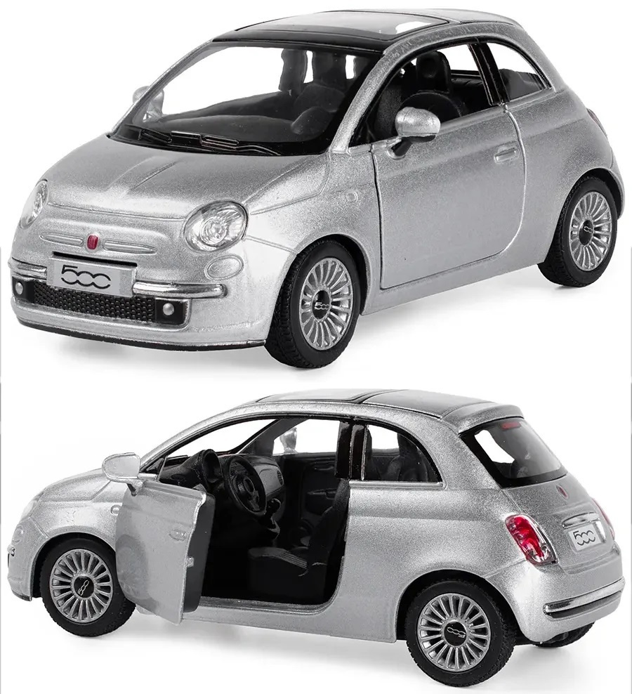 Машинка металлическая Fiat 500 2007 Фиат Kinsmart 1:28 5345DKT цвет серебристый  #1