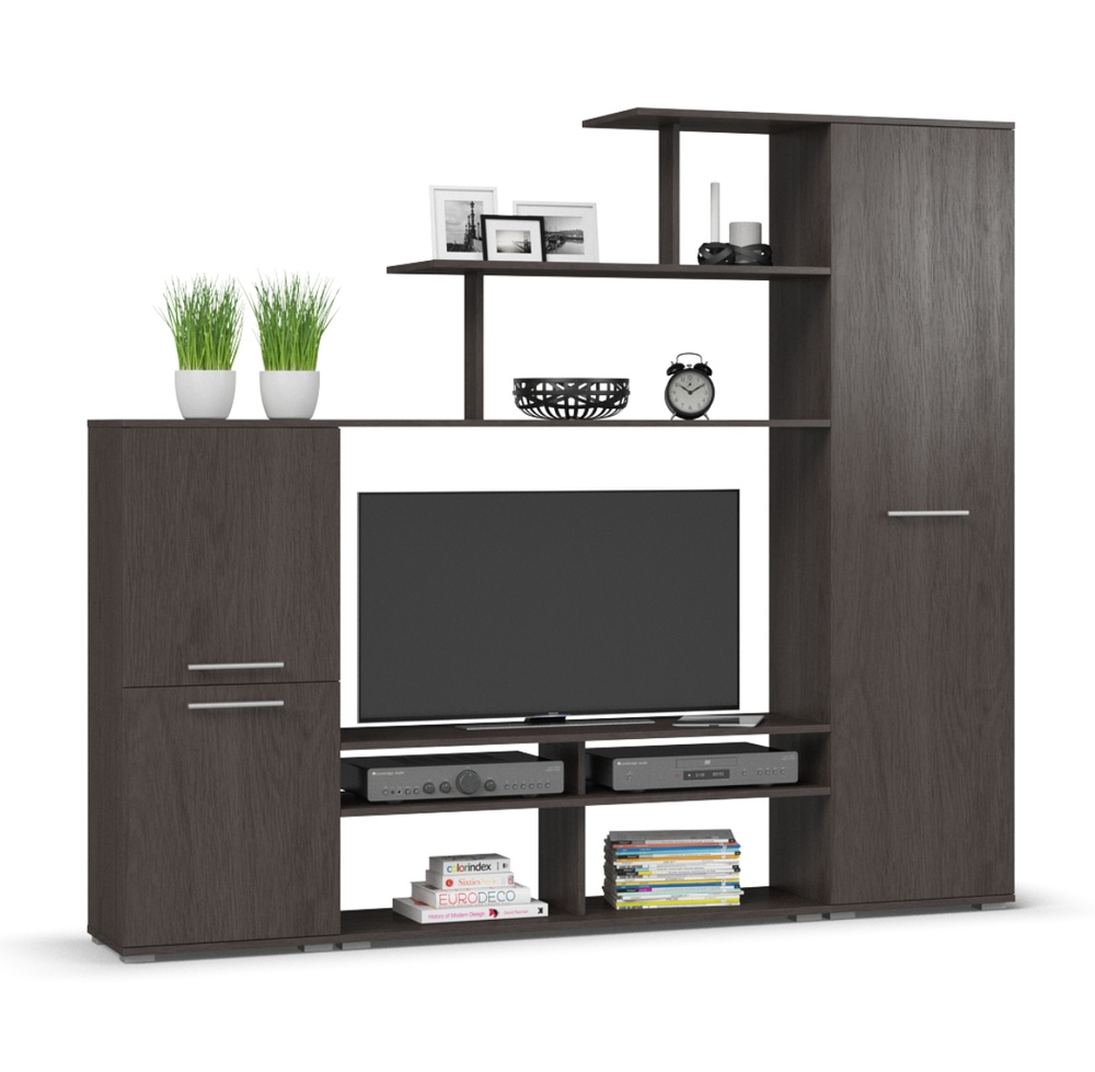 Стенка в гостиную Каскад, с нишей для ТВ, стеллажом, шкафом, ЛДСП ...