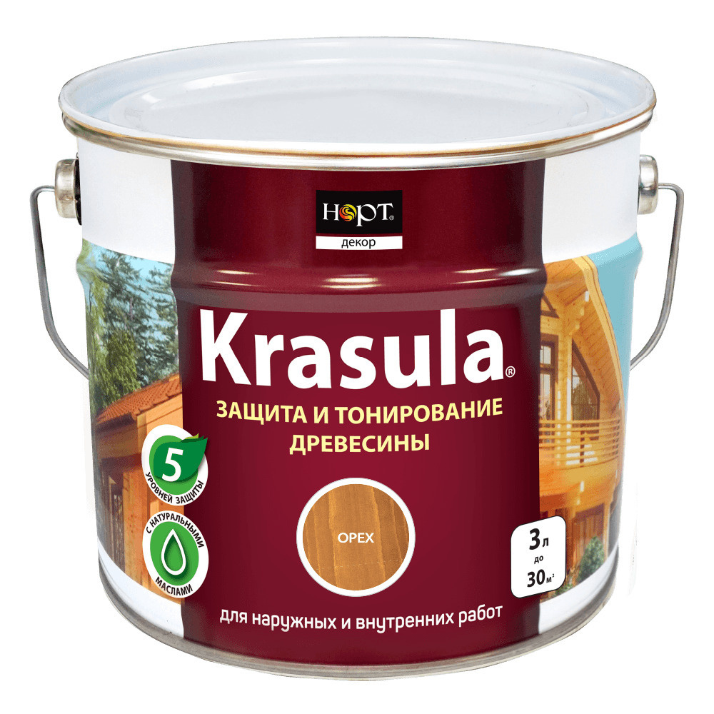 Krasula 3л орех, Защитно-декоративный состав для дерева и древесины Красула, пропитка, защитная лазурь #1