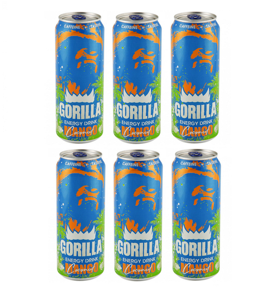 Энергетический напиток Gorilla (Горилла) со вкусом Манго и Кокос, 6 шт ...