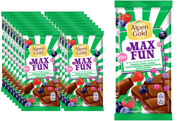 Молочный шоколад Alpen Gold Max Fun Альпен голд Макс фан клубника ...