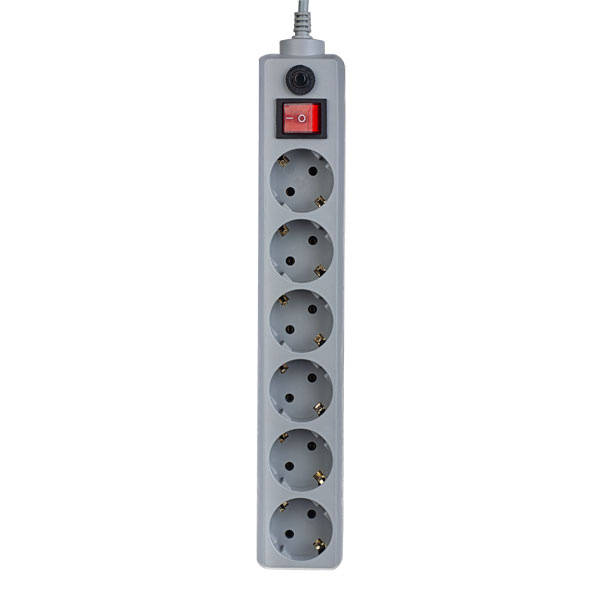 Сетевой фильтр с заземлением и кнопкой Perfeo Power+, 5 м, 6 розеток (серый)  #1