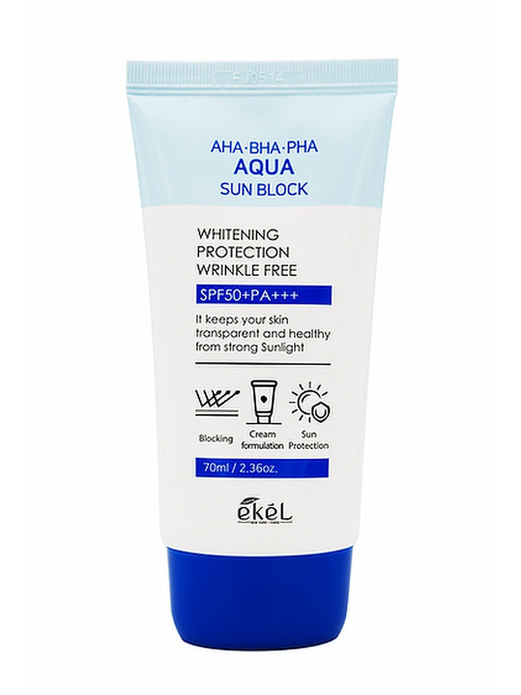 Солнцезащитный крем EKEL Aqua Sun Block AHA BHA PHA SPF 50PA+++ 70мл ...