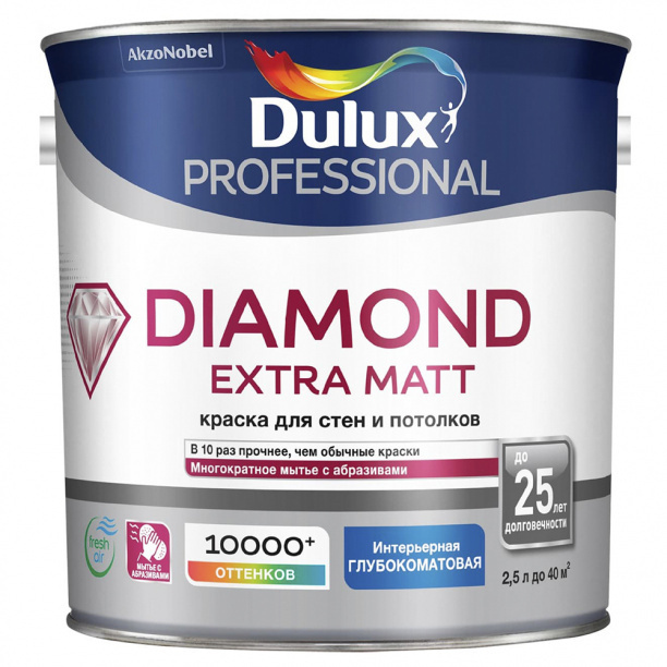 Краска для стен и потолков Dulux Diamond Extra Matt 2,25 л (база BC) #1