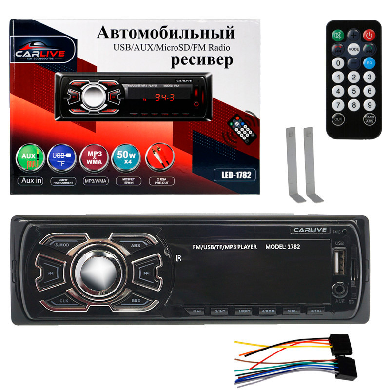 Автомагнитола 1DIN CarLive LED-1782, LED экран, пульт ДУ, FM радио, AUX, USB разъем, APS, 4*50 W  #1