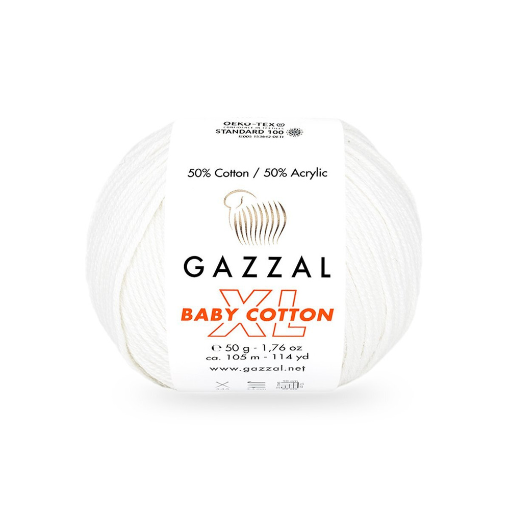 Пряжа Gazzal Baby Cotton xl 1 шт цвет 3410 молоко, 105м/50г, 50% хлопок, 50% полиакрил /Газзал Беби Коттон/ #1