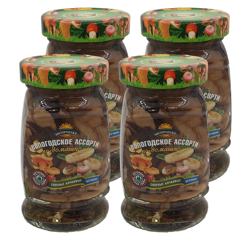 Грибы соленые Вологодское ассорти "По-домашнему", Экопродукт, 4 баночки ...
