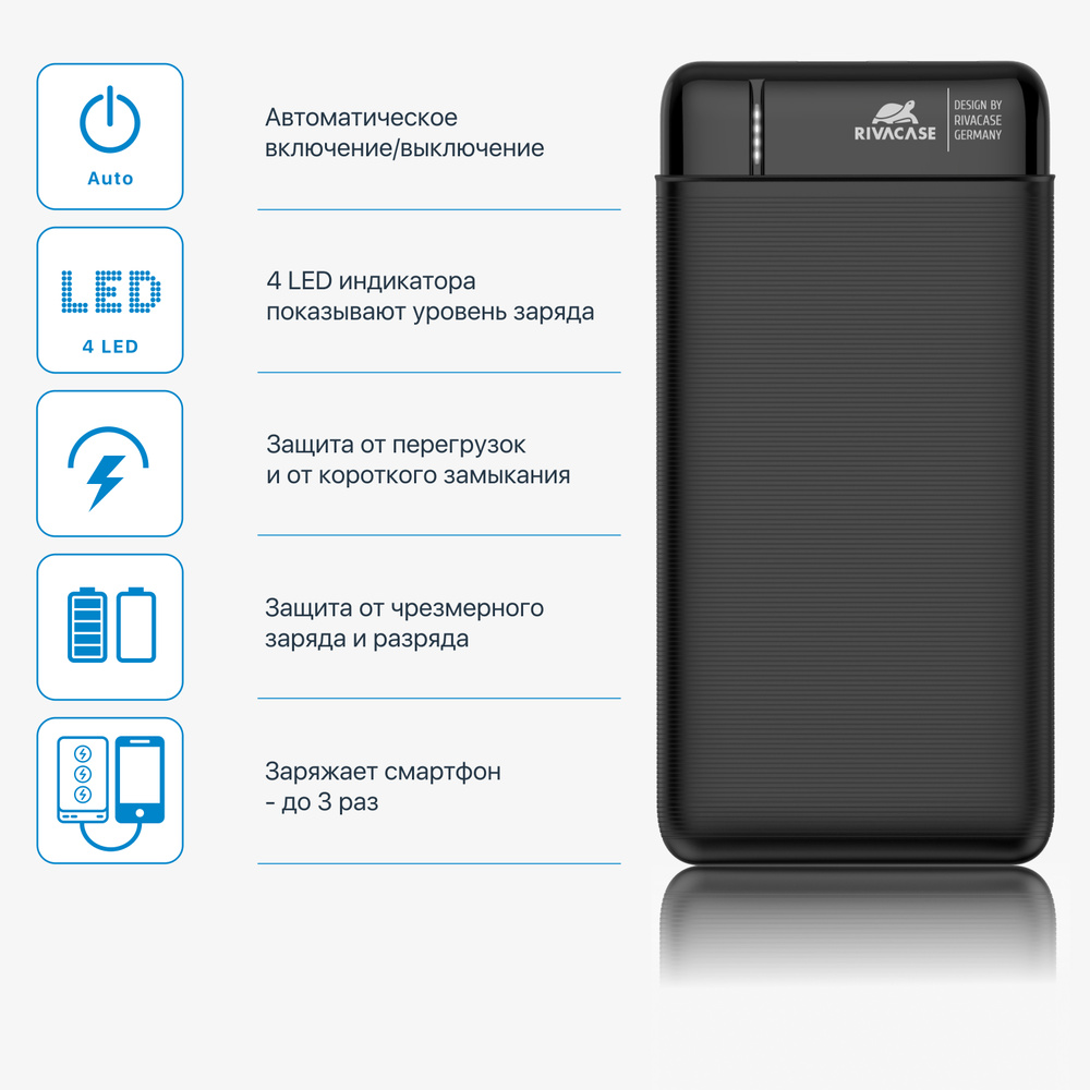 Внешний аккумулятор (Power Bank) RIVACASE VA2140 - купить по выгодным ценам  в интернет-магазине OZON (496252364)