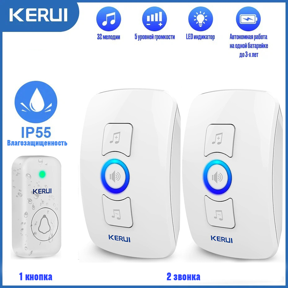 Вызывная панель KERUI Doorbell._Doorbell Twin White купить по низким ценам  в интернет-магазине OZON (598303428)