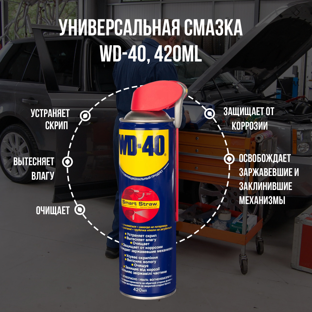 Универсальная смазка проникающая WD-40, 420 мл, аэрозоль с носиком