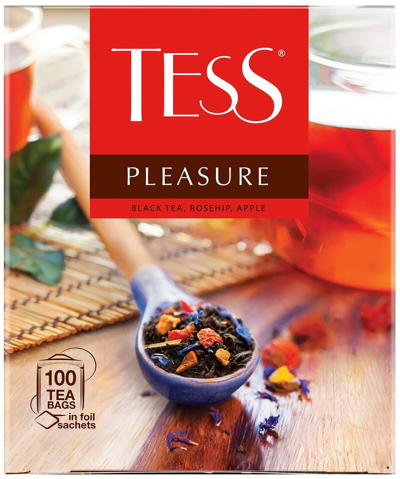 Чай черный Tess Pleasure с шиповником и яблоком 100 пак 3уп #1