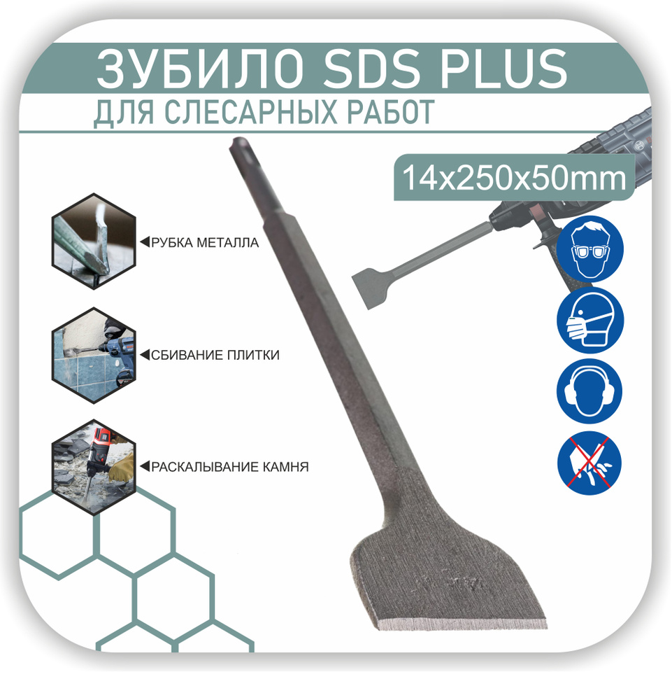 Зубило плоское широкое (лопатка), на перфоратор лопаточное SDS-plus, повышенной прочности по камню, бетону, #1