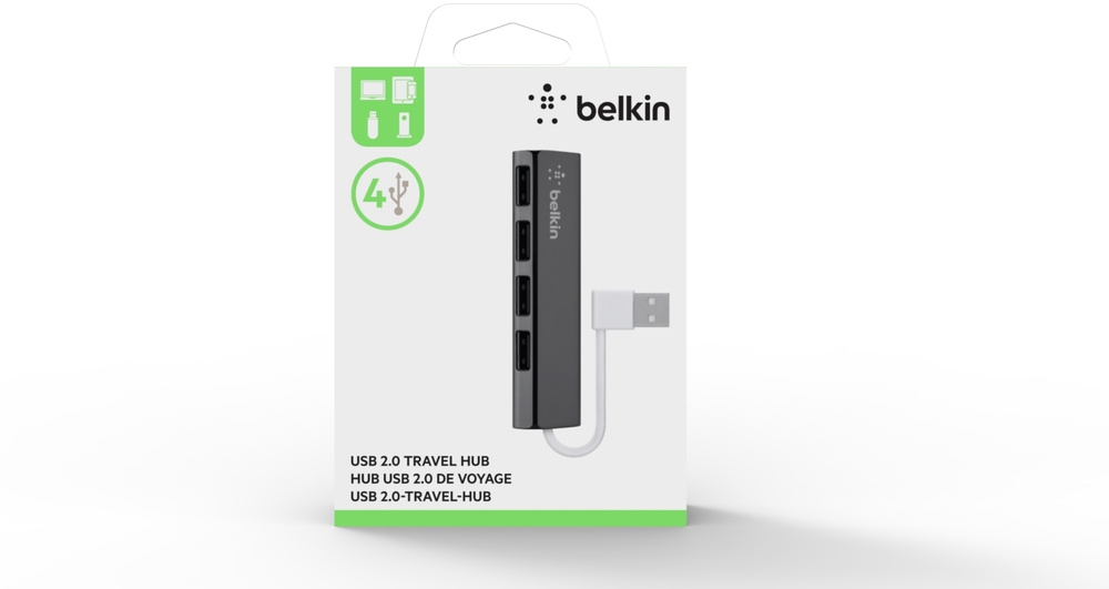 Концентратор Belkin 4-Port Slim Travel USB Hub -4-USB 2.0, чёрный #1